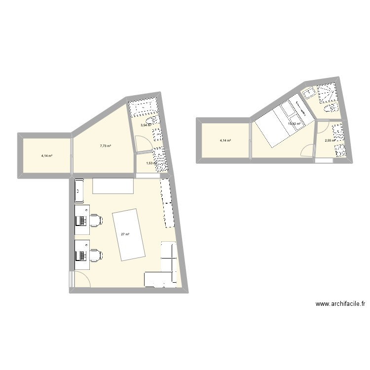 clichy 12. Plan de 8 pièces et 61 m2