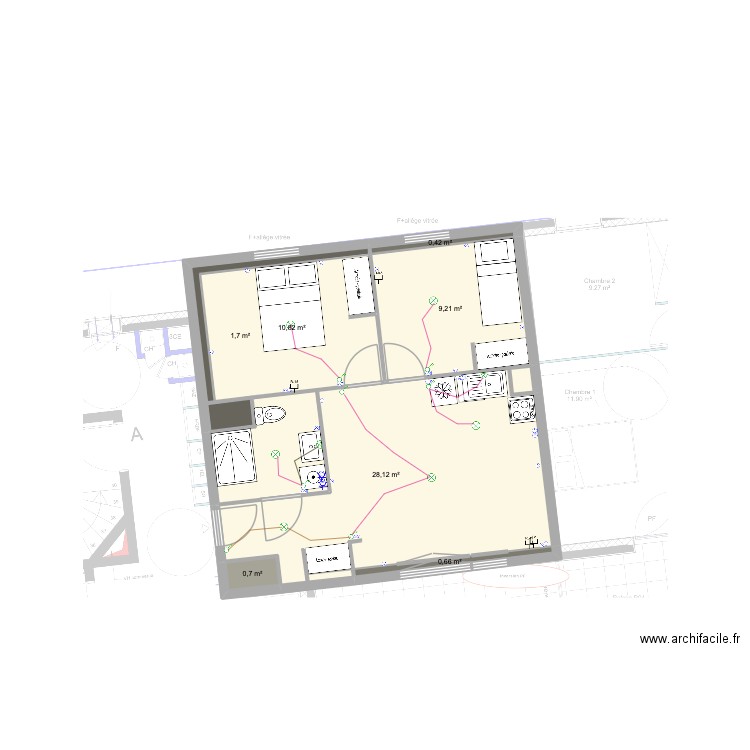 A04 CIBLE + ELEC. Plan de 7 pièces et 52 m2