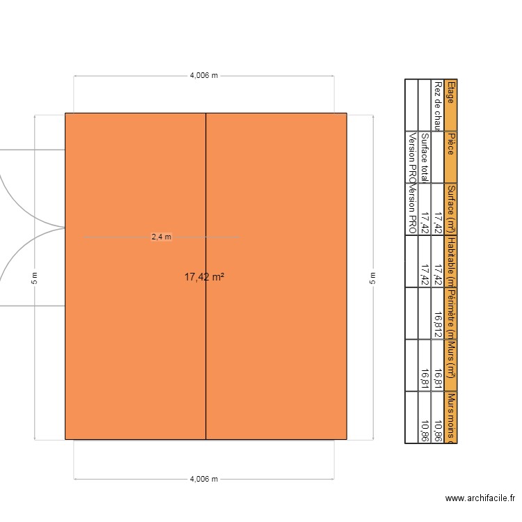 MOIIER. Plan de 1 pièce et 17 m2