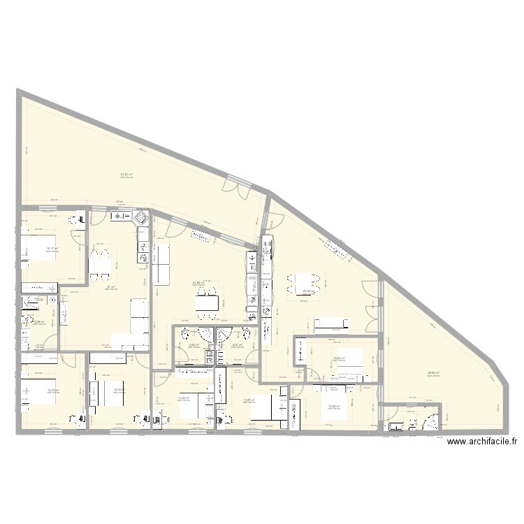 gandara t2+t2+t3 modif chambre avec wc. Plan de 0 pièce et 0 m2