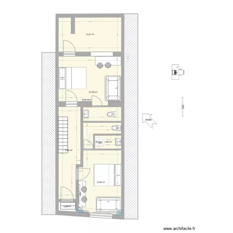 RDC 2 chambres d'hotes. Plan de 6 et 60 m² RDC 2 chambres d'hotes. Plan de 6 et 60 m²
