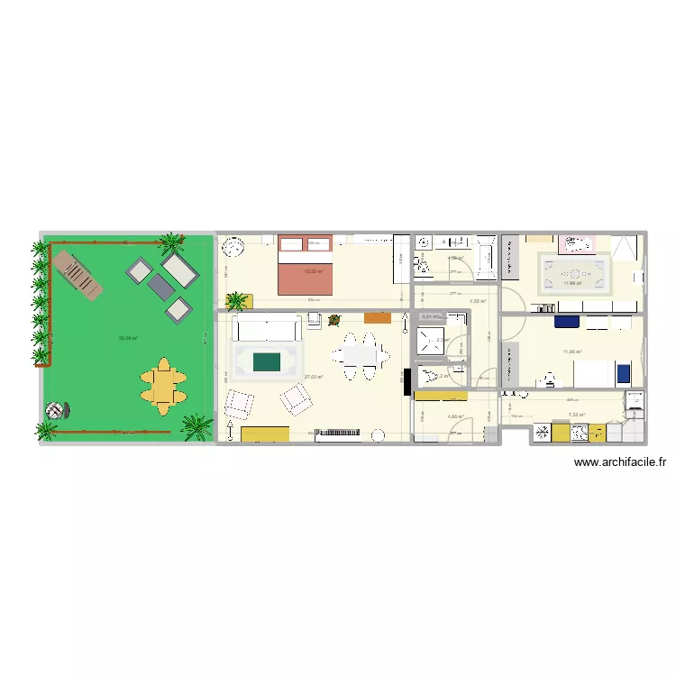 Plan Aguesseau Vmeubl&eacute;e placard couleurs. Plan de 
