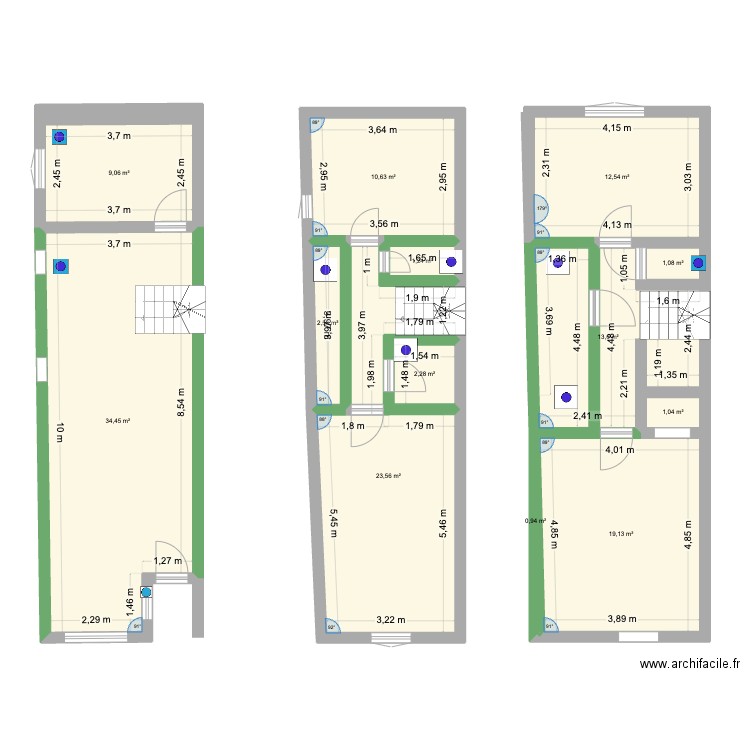 Plans post travaux. Plan de 13 pièces et 132 m2