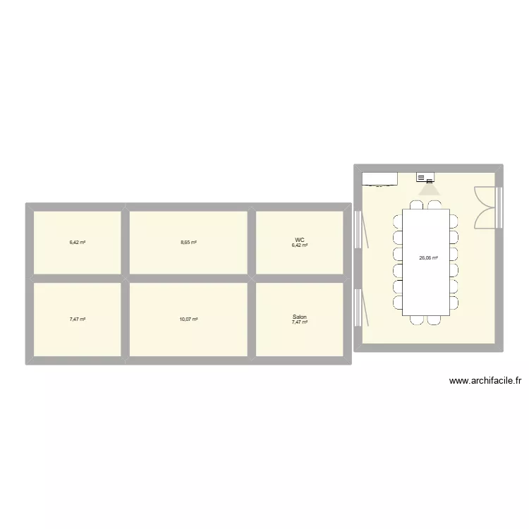 salle. Plan de 7 pièces et 73 m²