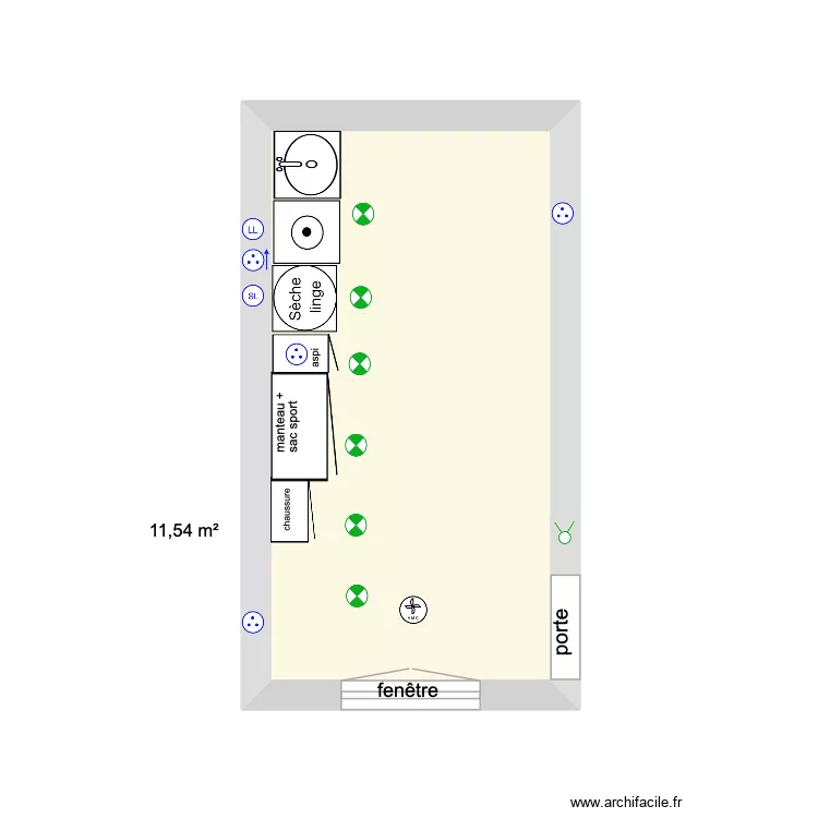 buanderie. Plan de 1  et 12 m²