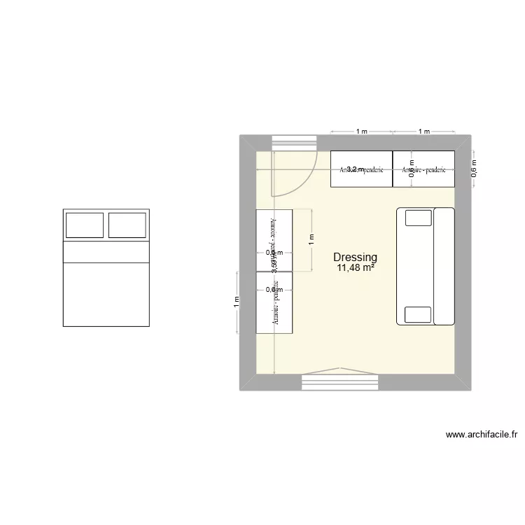 dressing. Plan de 1  et 11 m²