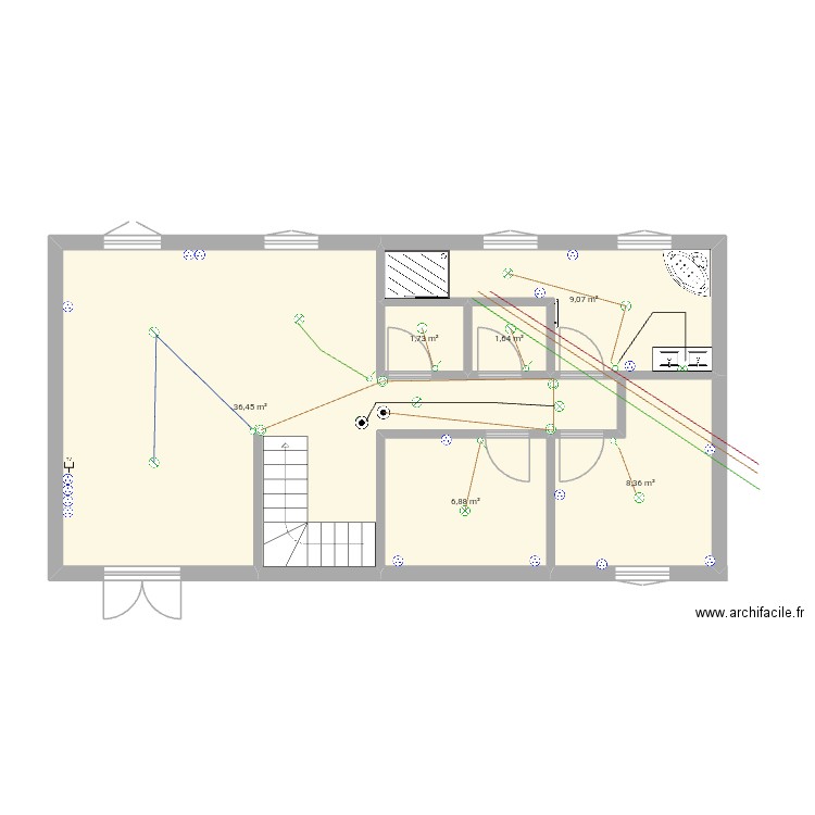 plan chacha eclairage. Plan de 6 pièces et 64 m2