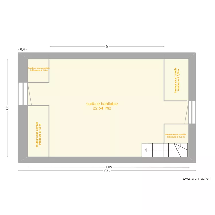 R+1 avant travaux. Plan de 2  et 30 m²