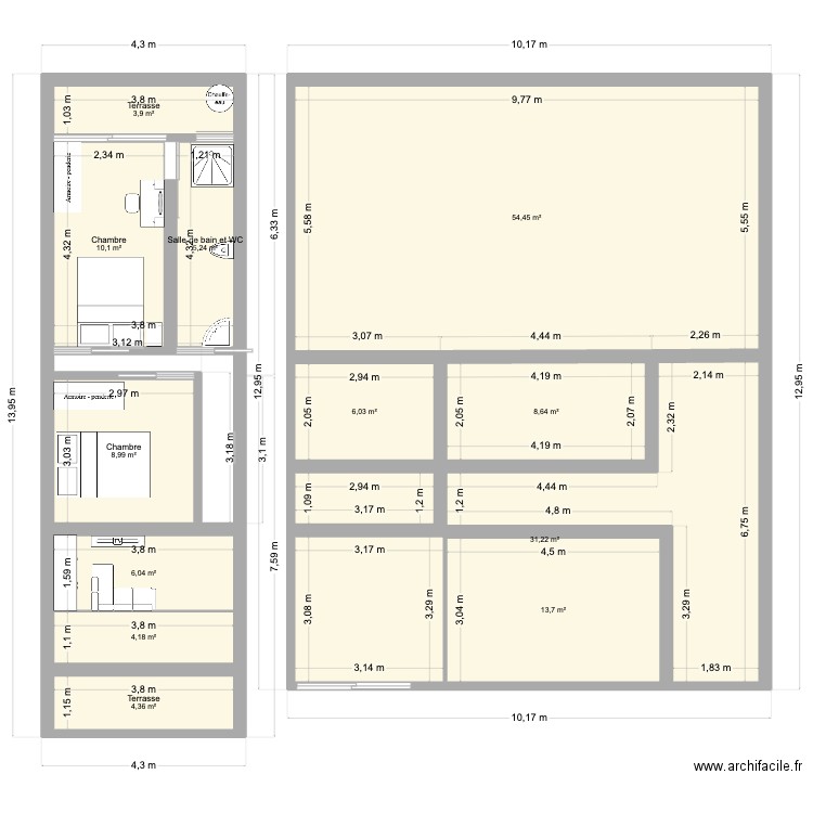 tiny house V1. Plan de 12 pièces et 157 m2