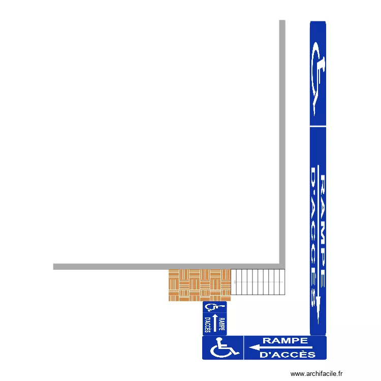 Acc&egrave;s terrasse par rampe ext&eacute;rieure. Plan de 