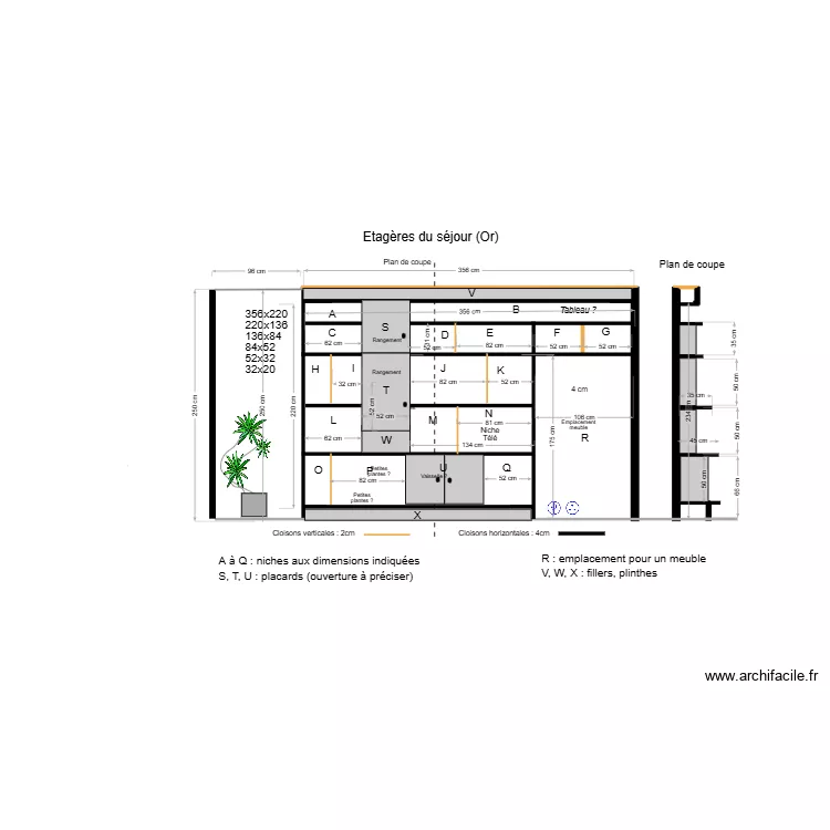 Etag&egrave;res A. Plan de 