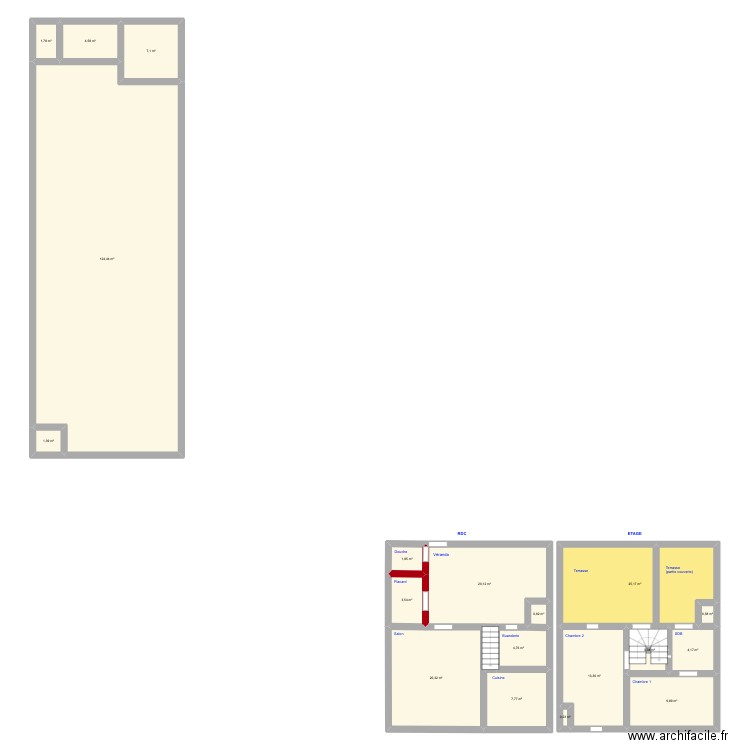 RDC2. Plan de 19 pièces et 255 m2