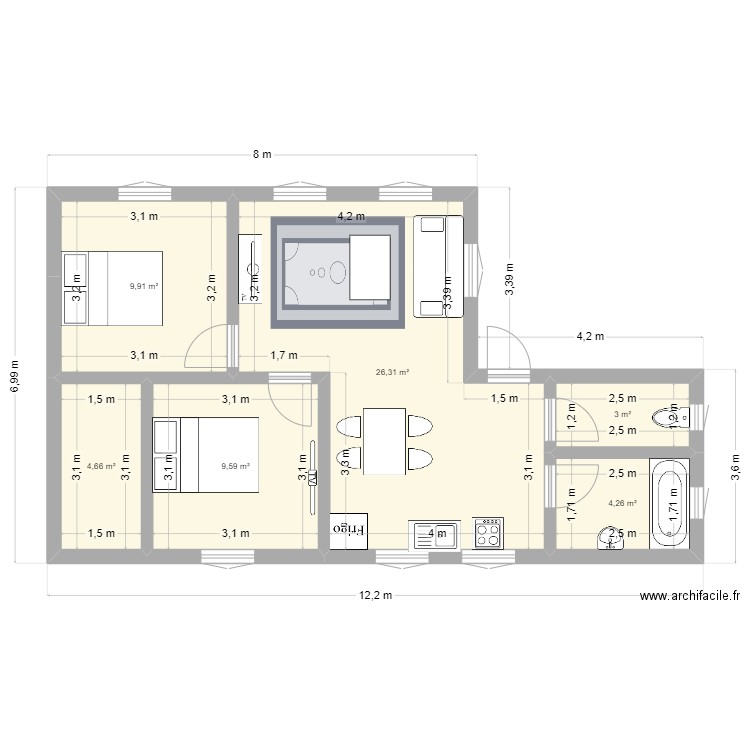 plan casa 2. Plan de 6 pièces et 58 m2