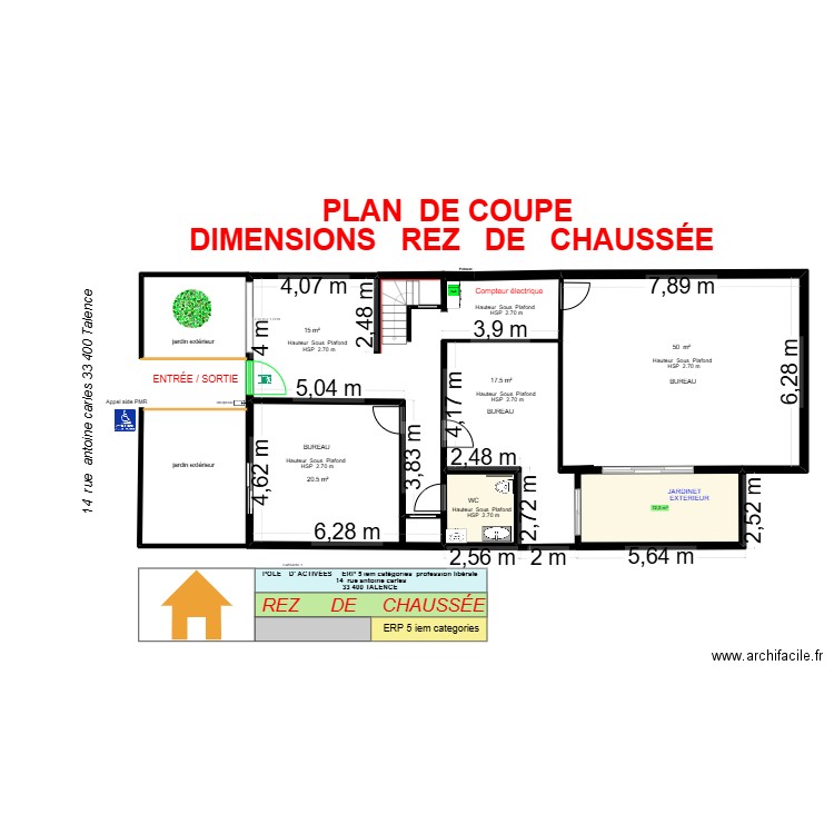 plan   diemesion rez de chaussée. Plan de 3 pièces et 67 m2