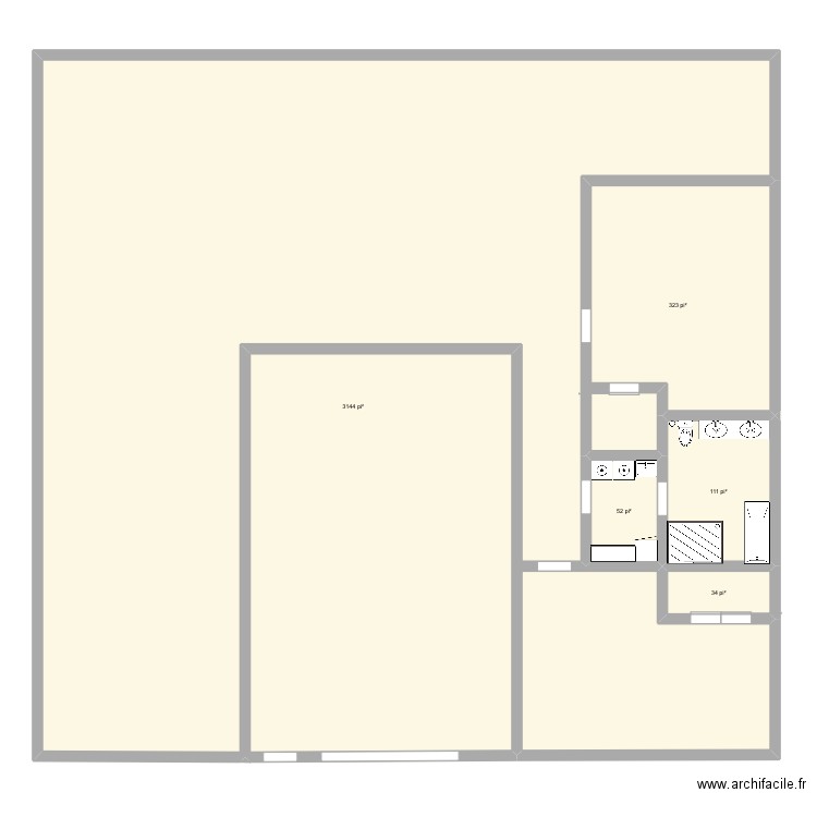 Maison de contour de garage. Plan de 5 pièces et 340 m2