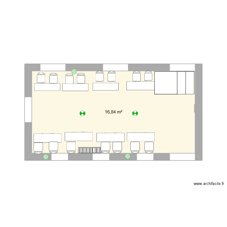schéma implantation marché de l’artisanat. Plan de 1 pièce et 17 m2