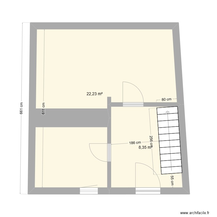 Rez de chaussé initial V3. Plan de 2 pièces et 31 m2