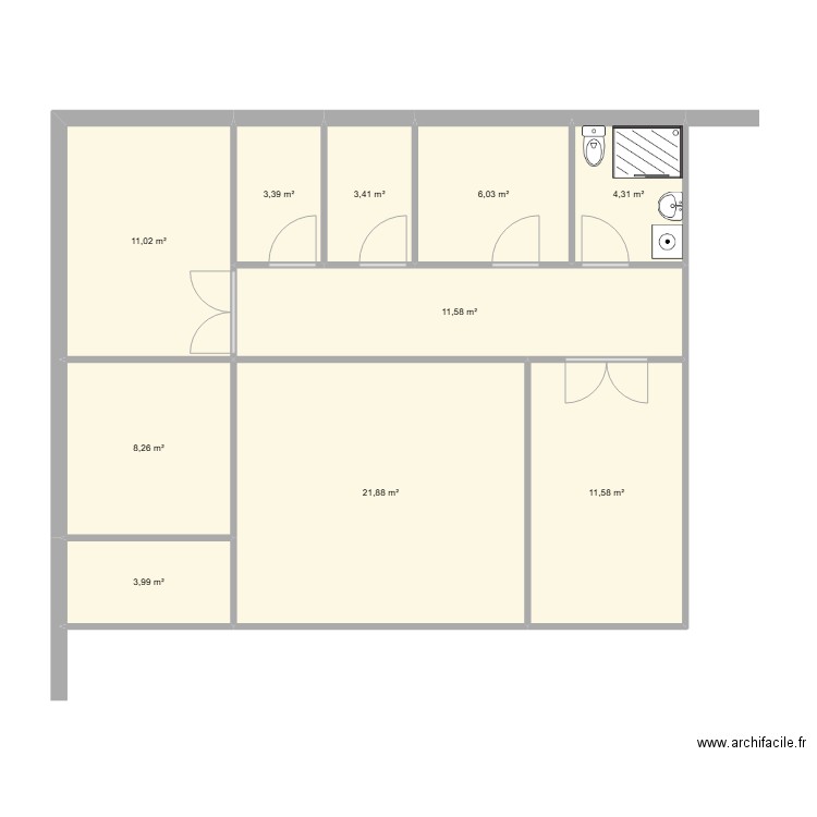 Fromagerie BF1. Plan de 10 pièces et 85 m2