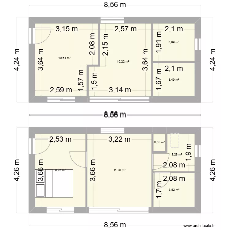 poolhouse. Plan de 9  et 57 m²