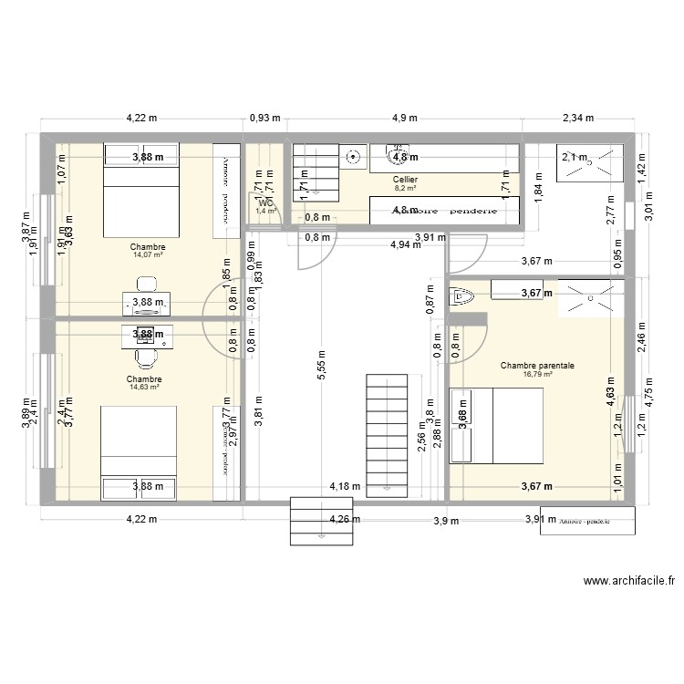 Ecuries plan 2. Plan de 5 pièces et 55 m2