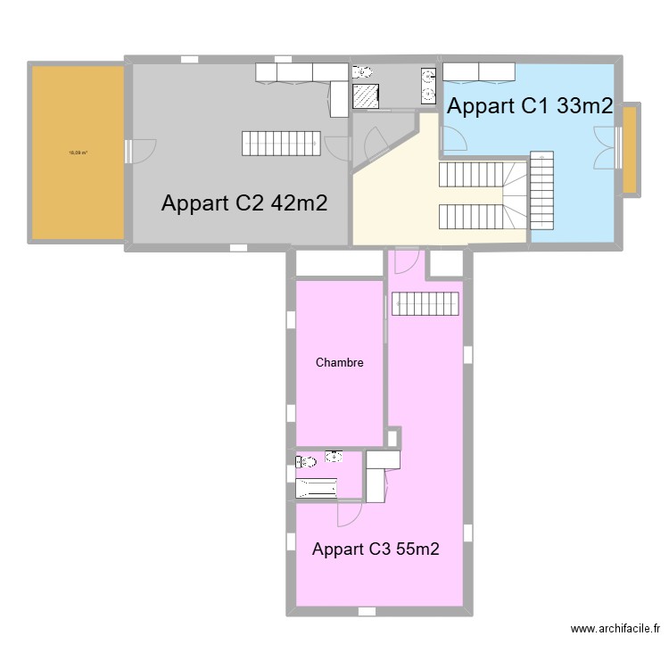 SCI Thiers étage C. Plan de 13 pièces et 178 m2