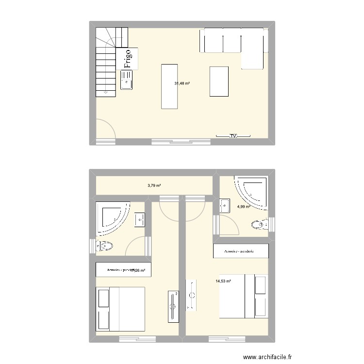 2storeys. Plan de 5 pièces et 72 m2