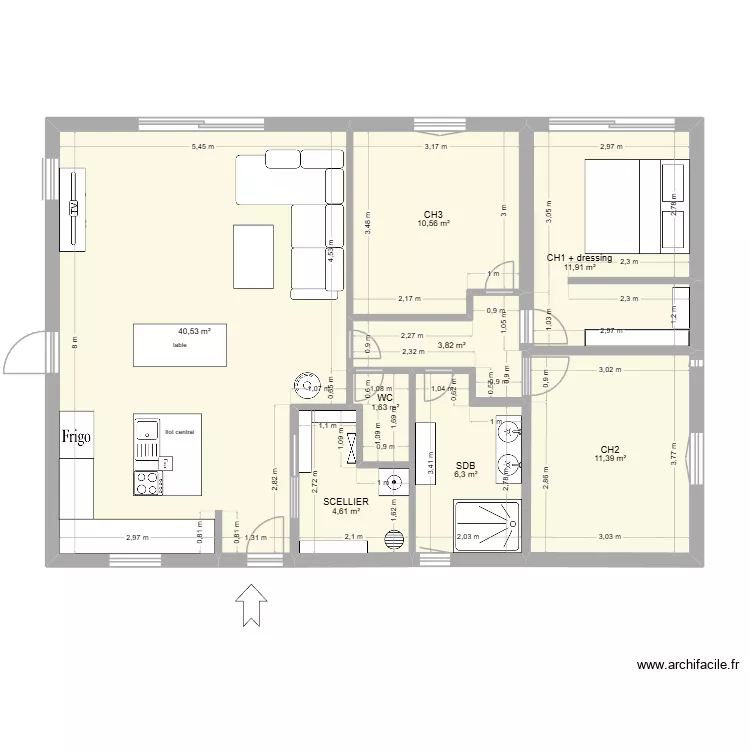 12x8 final. Plan de 8 pièces et 91 m²