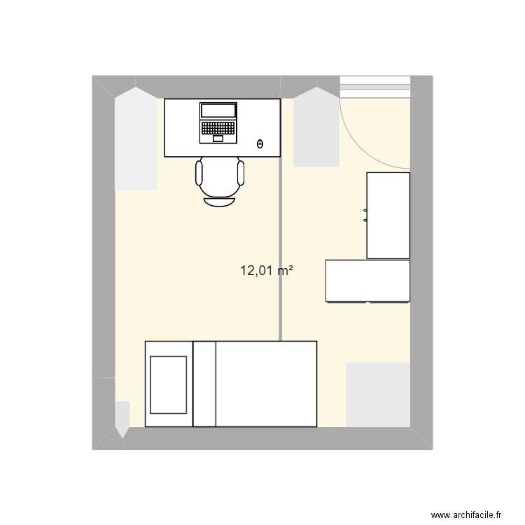 Chambre. Plan de 1 pièce et 12 m2