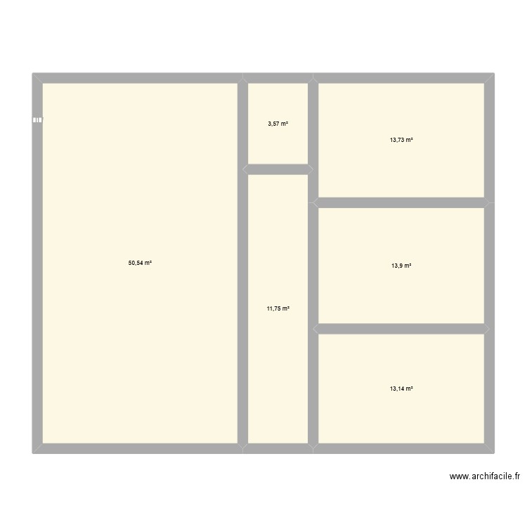 1E essai. Plan de 6 pièces et 107 m2