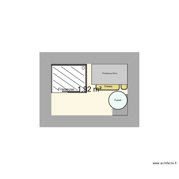 Cabanon interieur Base V1. Plan de 1 pièce et 2 m2