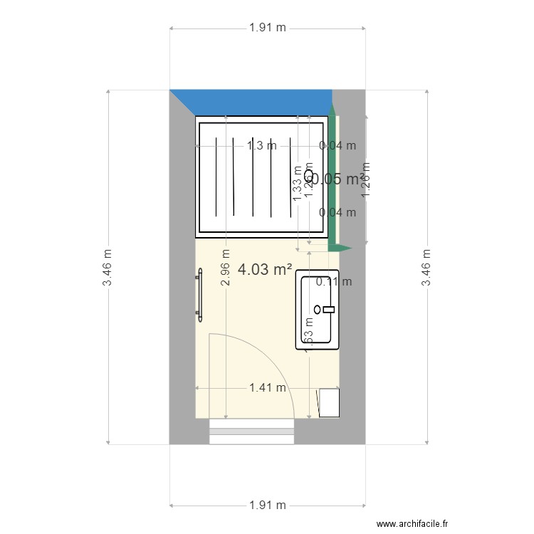 DOIRE. Plan de 2 pièces et 4 m2