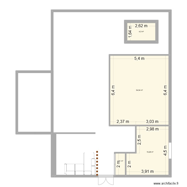 beni. Plan de 4 pièces et 56 m2