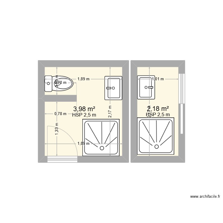 SALLE DE. Plan de 2 pièces et 6 m2