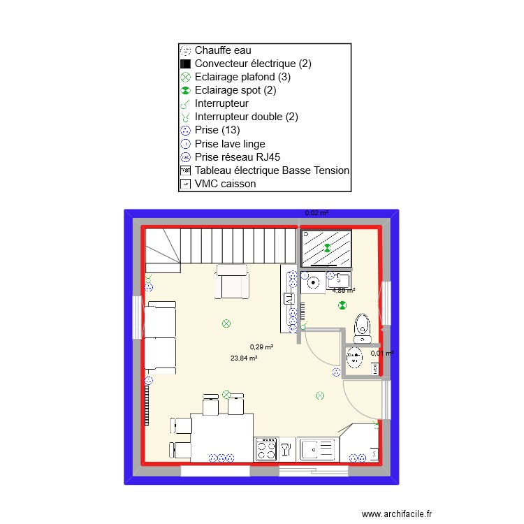 SADOUL. Plan de 5 pièces et 65 m2