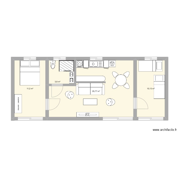 Gite 2 Chambre. Plan de 4 pièces et 51 m2