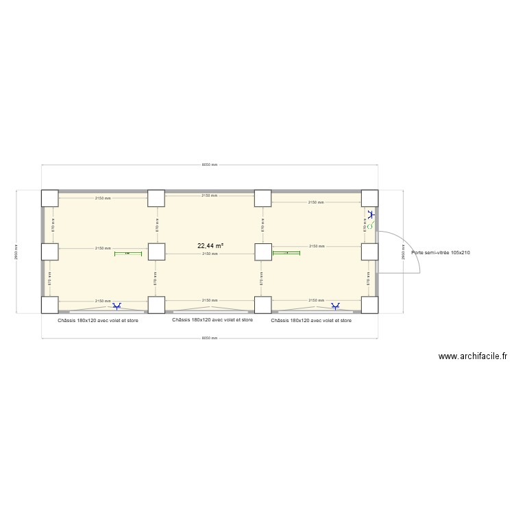 Occasion Custocado Implantation. Plan de 1 pièce et 22 m2