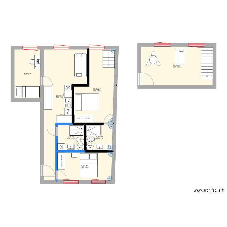 pancaut. Plan de 7 pièces et 81 m2