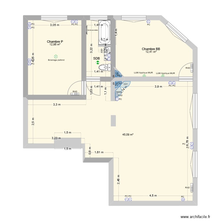 Appartement Croix Nivert. Plan de 6 pièces et 75 m2