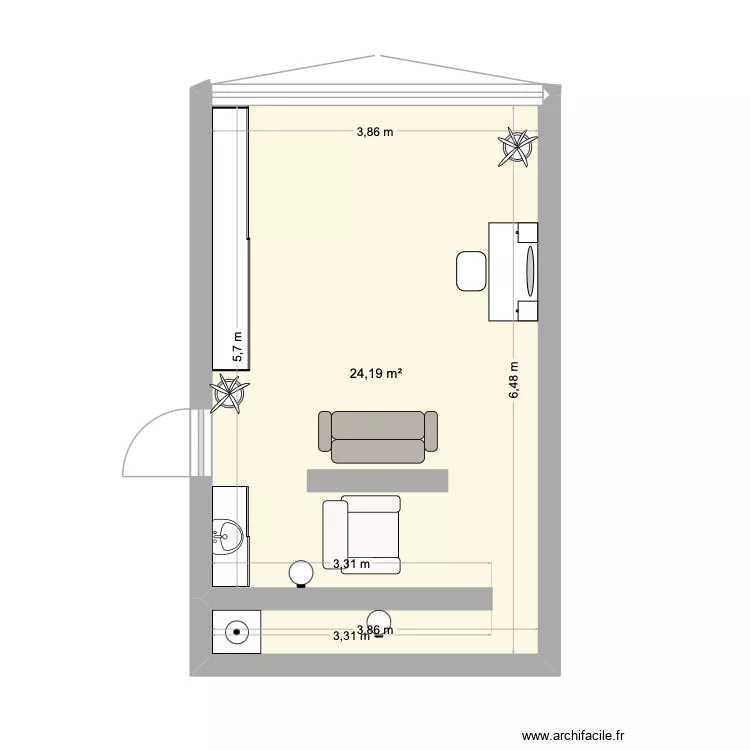salon. Plan de 1 Pièce et 24 m² salon. Plan de 1 Pièce et 24 m²
