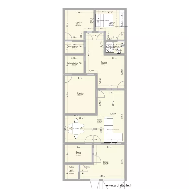 4 pieces mbratte. Plan de 11 pièces et 113 m²