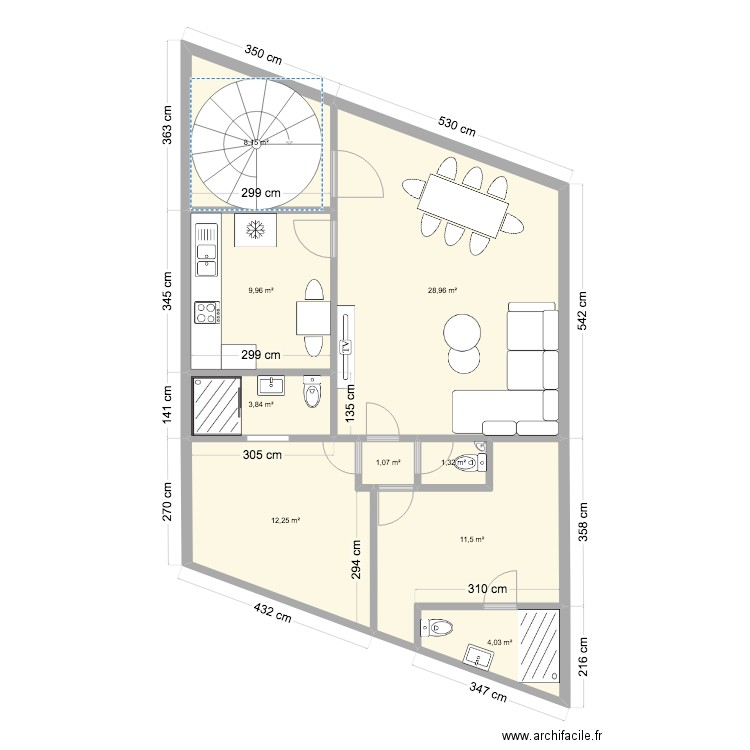 etage 1 kitambo. Plan de 14 pièces et 164 m2