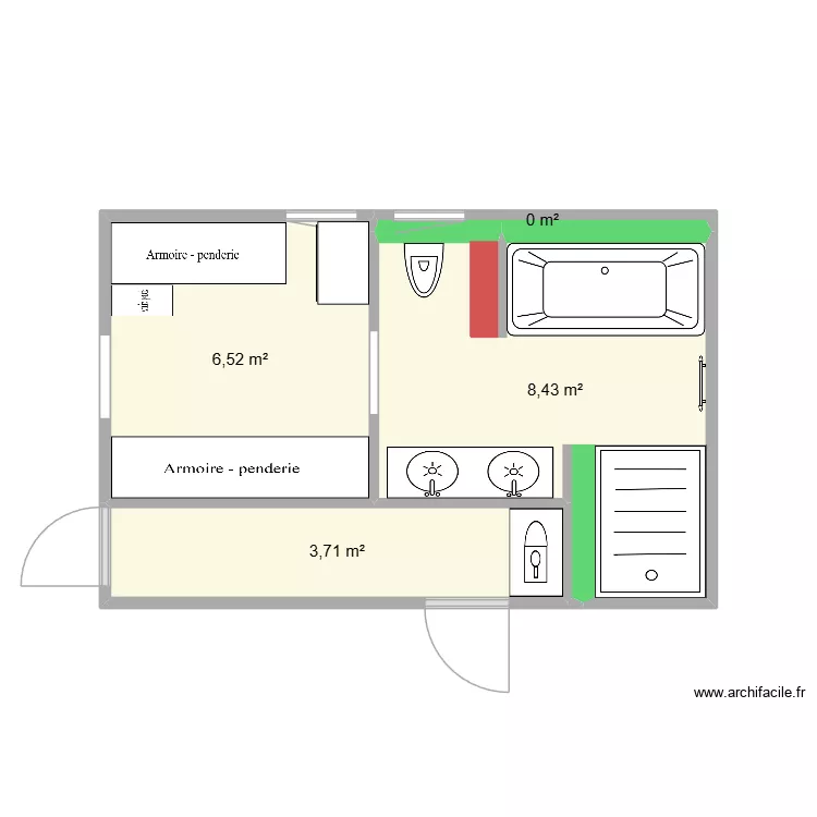 SDB + dressing bas. Plan de 4  et 19 m²