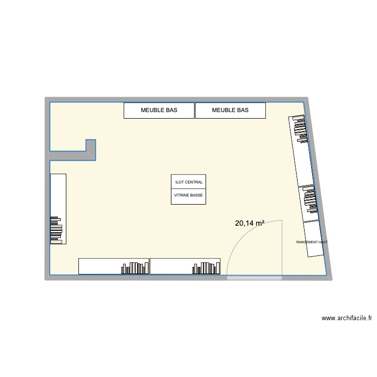 gallery. Plan de 1 pièce et 20 m2