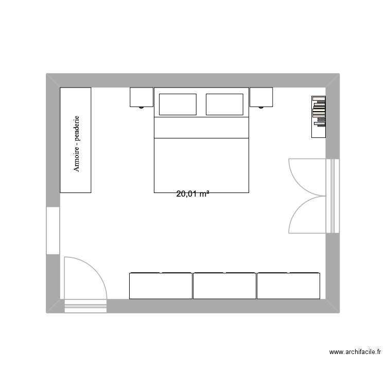 chambre. Plan de 1 pièce et 20 m2