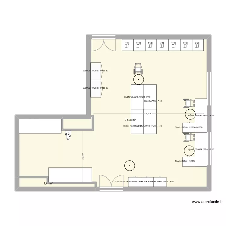 Pr&eacute; d&eacute;sinfection. Plan de 2 Pièces et 76 m²