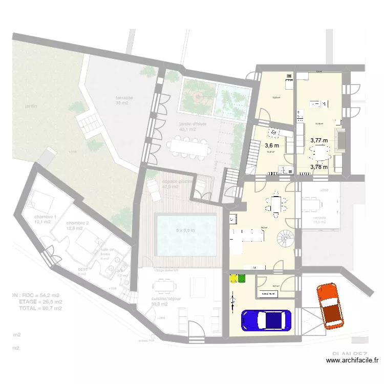 architecte. Plan de 17  et 207 m²