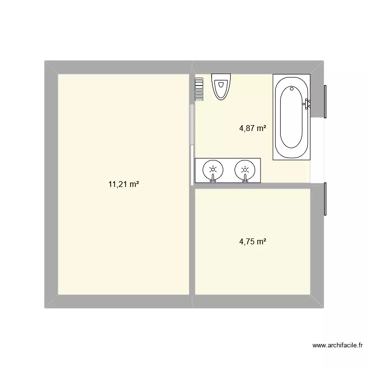 SDB Perso. Plan de 3  et 21 m²