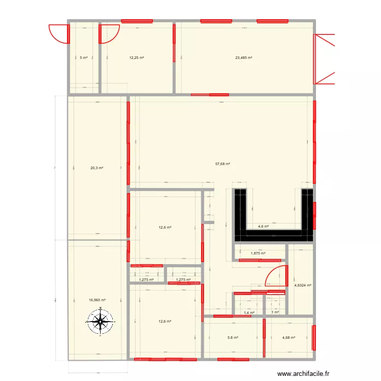 Plan simplifier Chalet 1. Plan de 17  et 173 m²