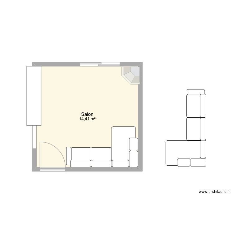 salon. Plan de 1 pièce et 14 m2