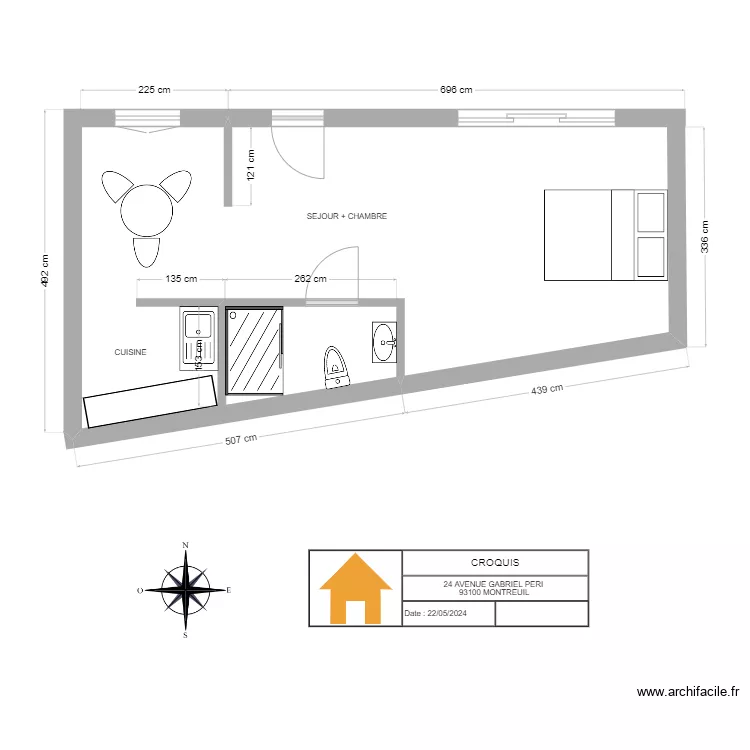 CROQUIS STUDIO MONTREUIL. Plan de 